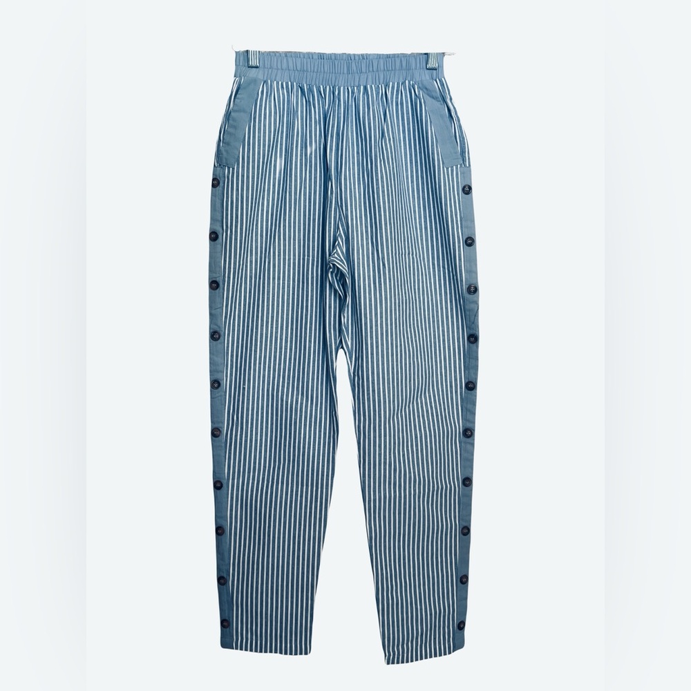 Striped Blue Button-Detail Pants
